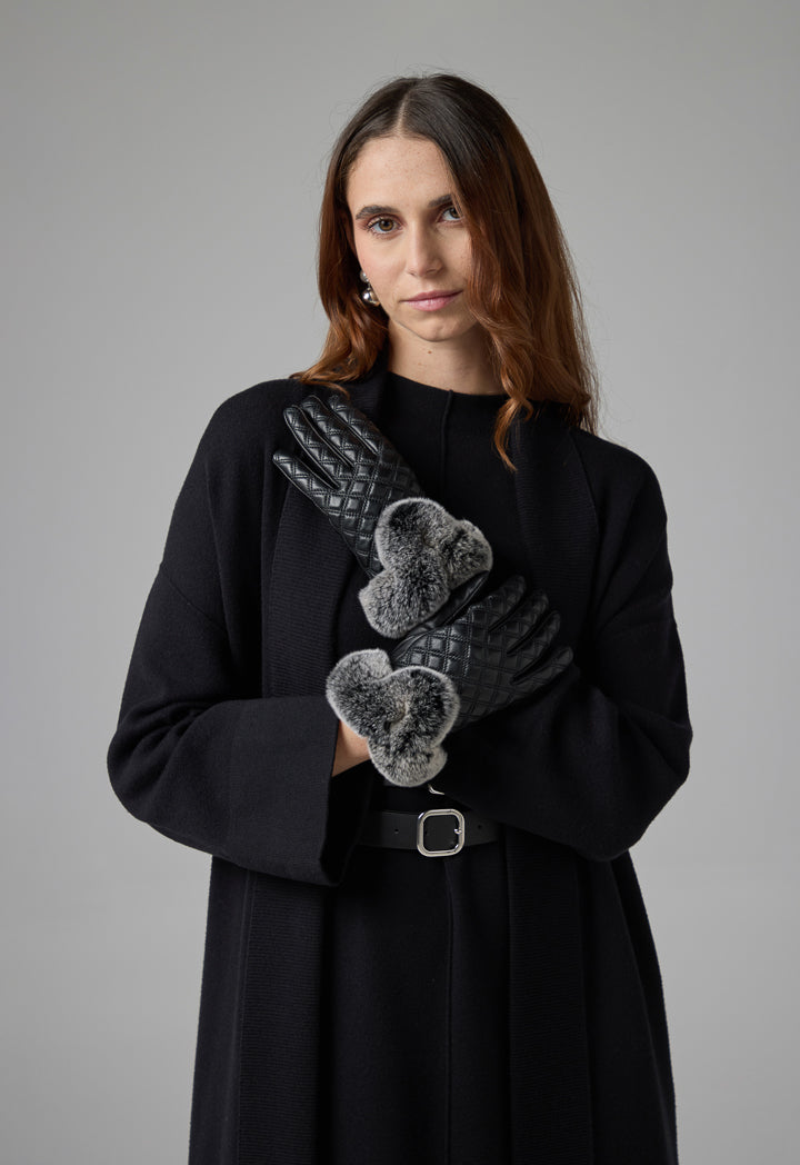 Choice Rabbit Hair Quilted Gloves Black