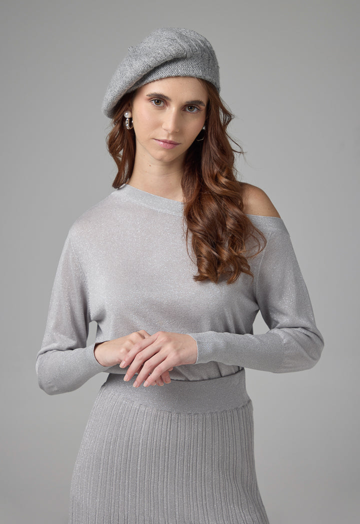 Choice Knitted Lurex Beret Hat Grey