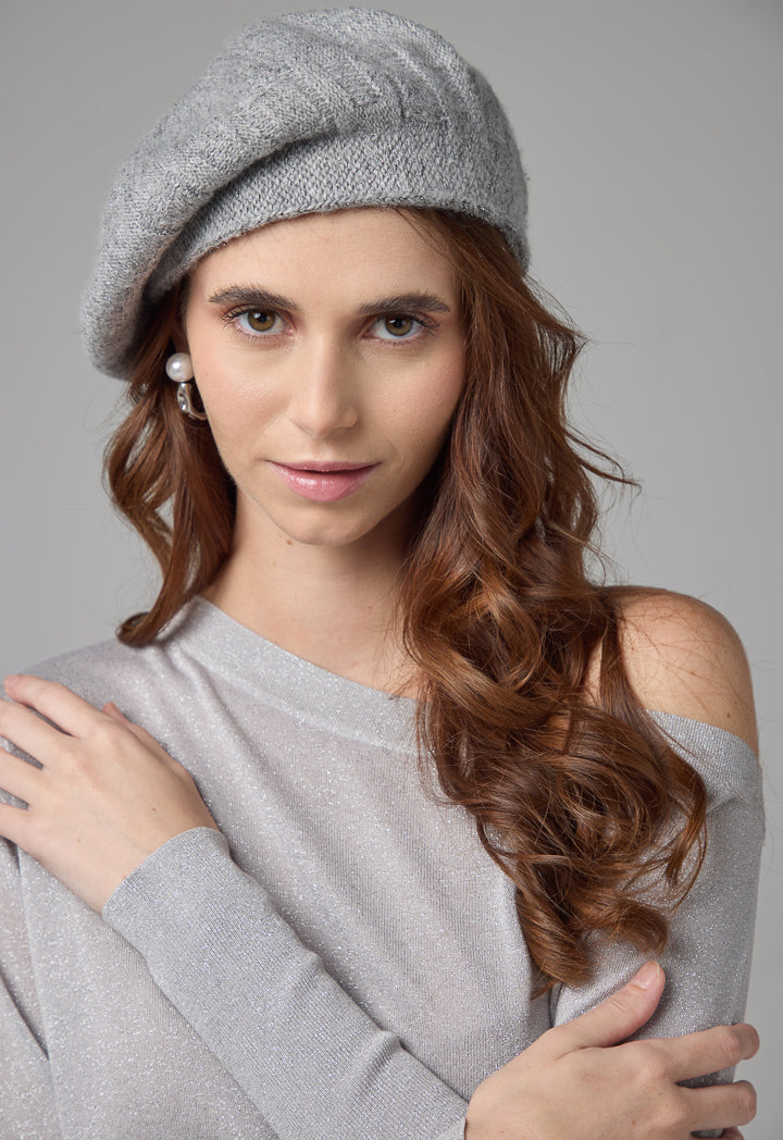 Choice Knitted Lurex Beret Hat Grey