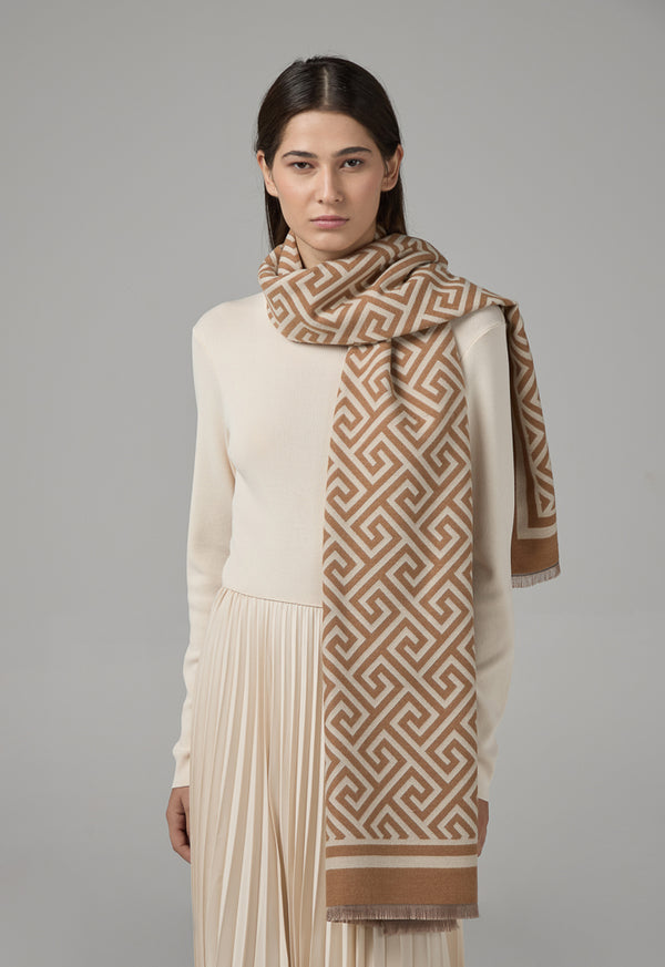 Choice Greek Key Pattern Pashmina Scarf Camel