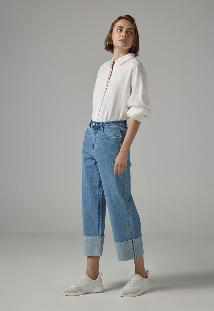 Choice Single Tone Straight Legs Denim Trousers Light Blue