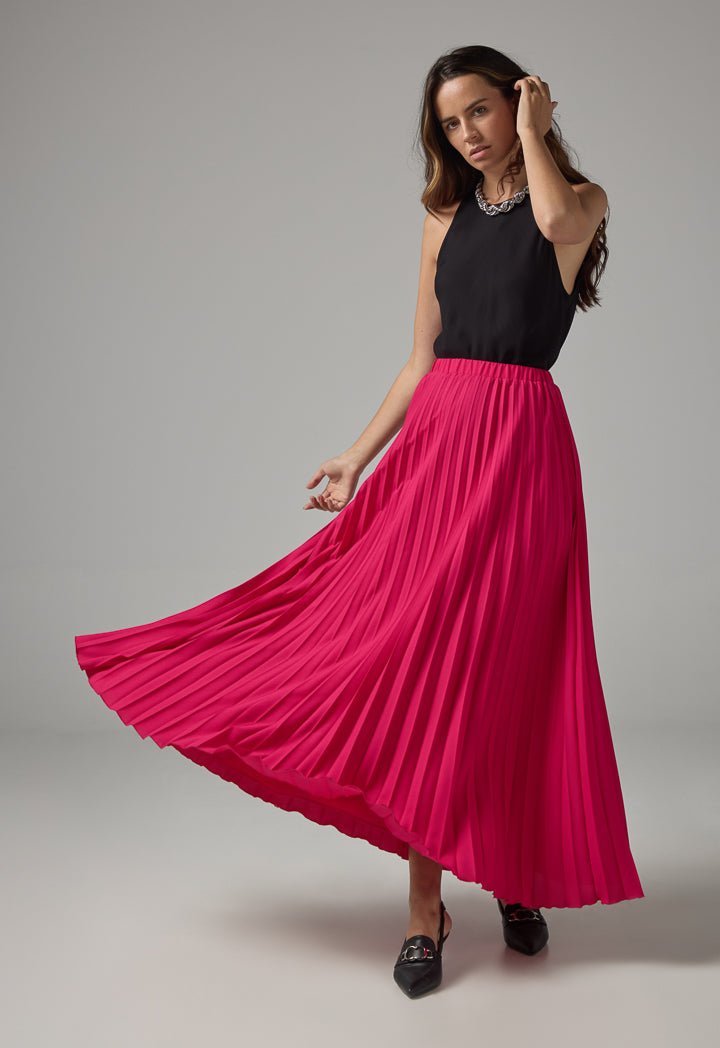 Choice Solid Pleated Maxi Skirt Fuchsia