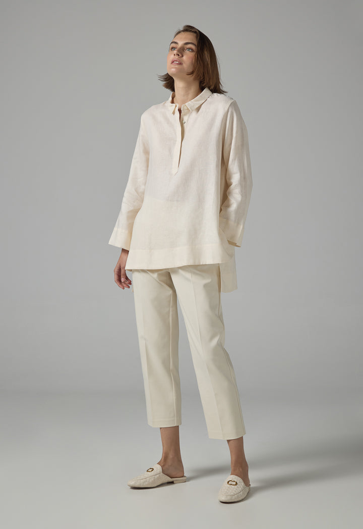 Choice High-Low Basic Long Sleeve Shirt Cream