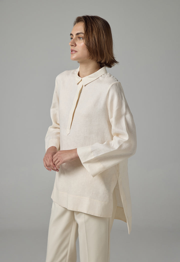 Choice High-Low Basic Long Sleeve Shirt Cream