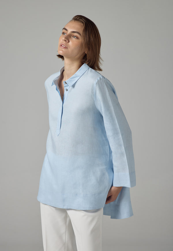 Choice High-Low Basic Long Sleeve Shirt Sky Blue