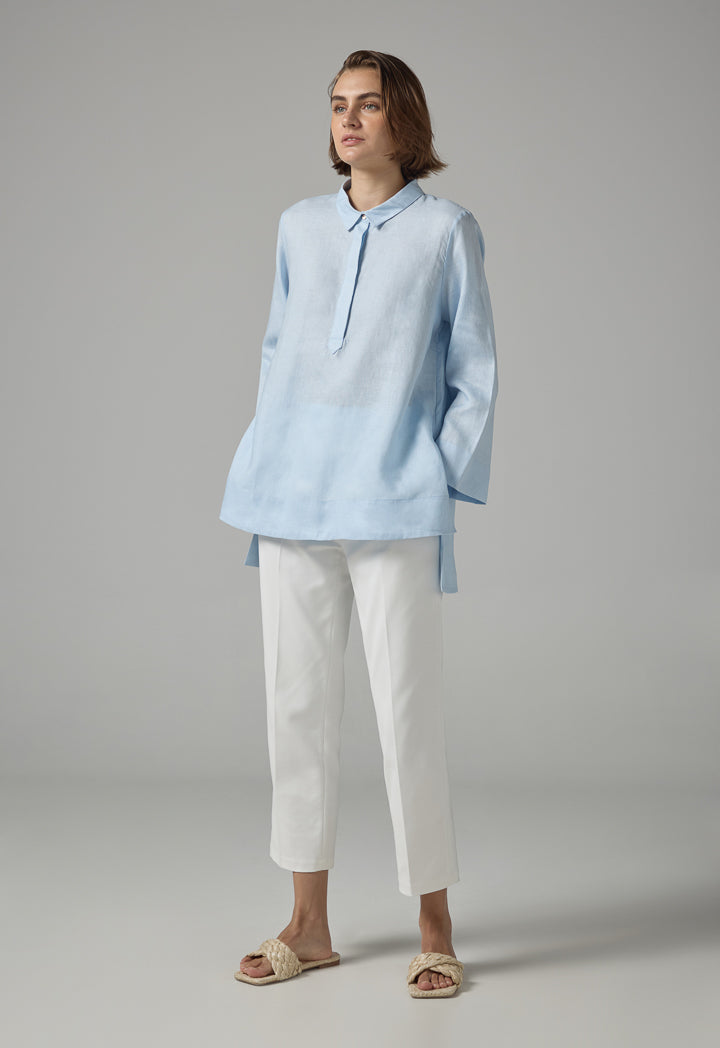 Choice High-Low Basic Long Sleeve Shirt Sky Blue