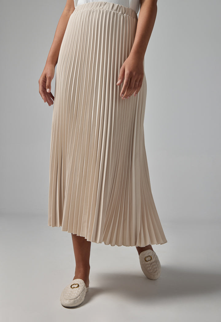 Choice High Waist Pleated Skirt Beige