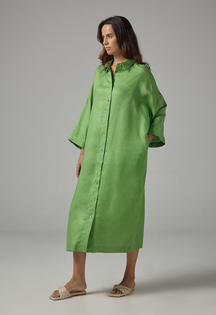 Choice Drop Shoulder Basic Shirt Dress  Green