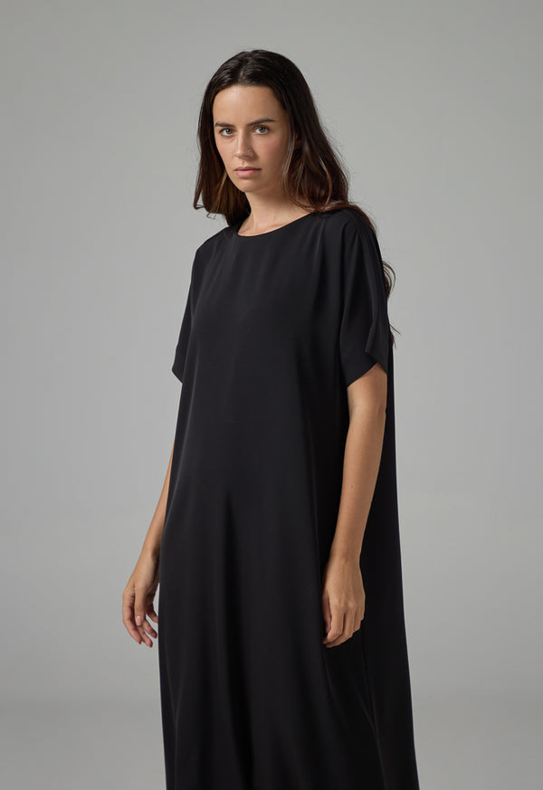Choice Cap Sleeves Basic Maxi Dress  Black