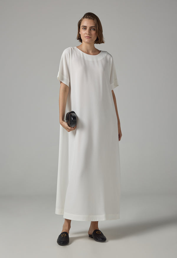 Choice Cap Sleeves Basic Maxi Dress  Off White