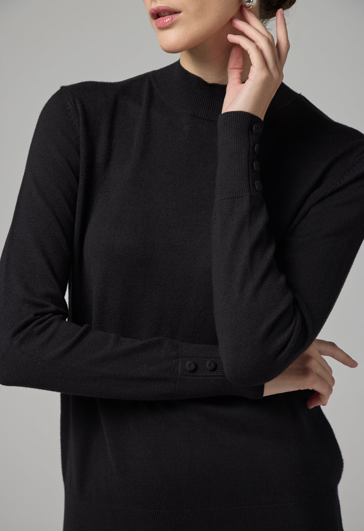 Choice High Round Neck Knitted Basic Blouse Black