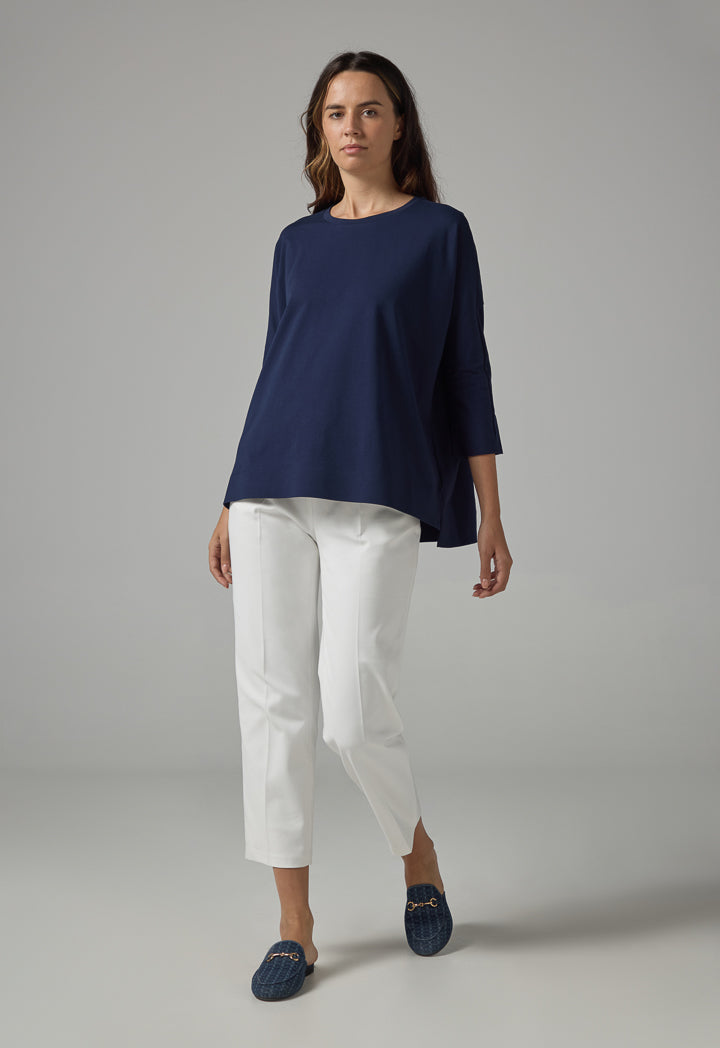 Choice Solid Short Sleeves Blouse Navy