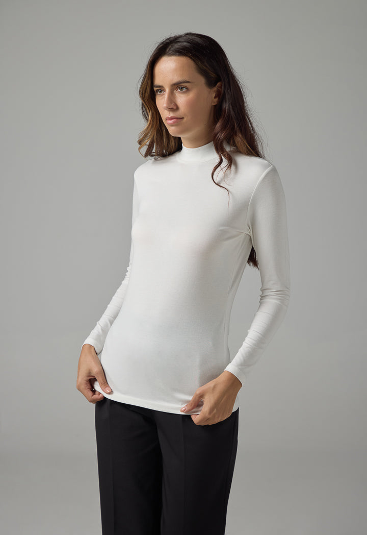 Choice High Neck Long Sleeve Basic Top Off White