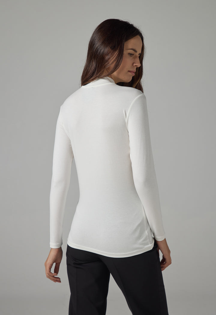 Choice High Neck Long Sleeve Basic Top Off White