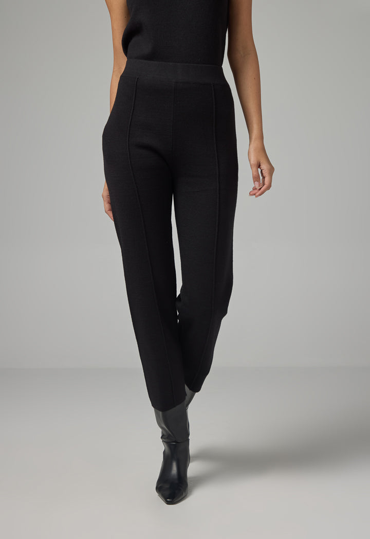 Choice Knitted Straight Fit Solid Pants Black