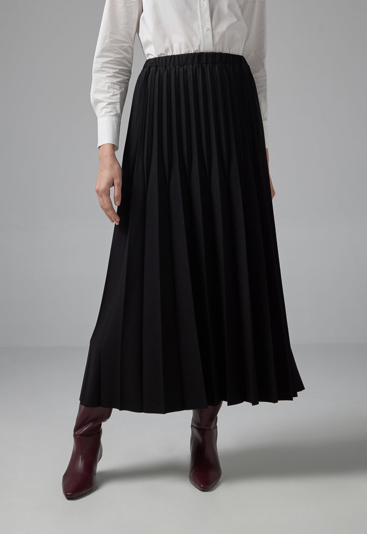 Choice All Over Pleated Solid Skirt Black