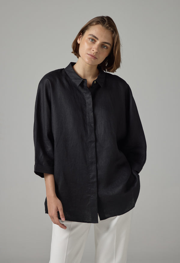 Choice Long Kimono Sleeves Basic Shirt Black