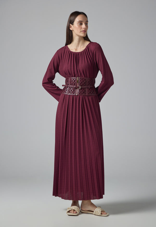 Choice Pleated Maxi Dress Burgundy