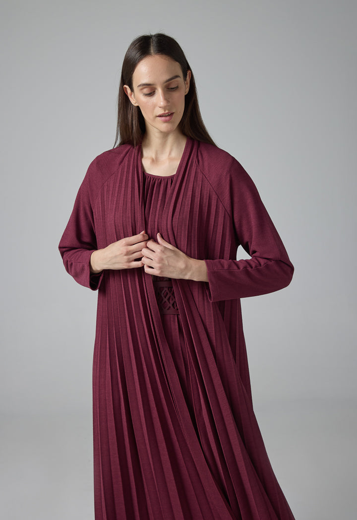 Choice Open Front Pleated Outerwear Burgundy