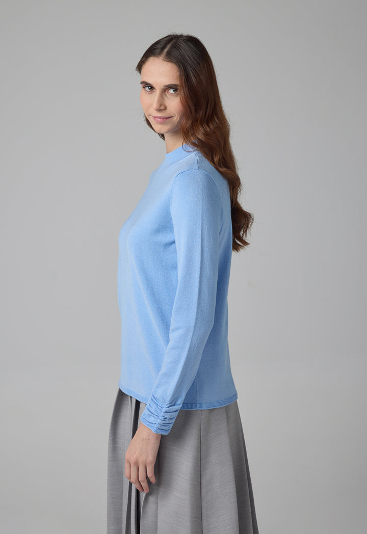 Choice Long Sleeve Knitted Basic Sweater Blue