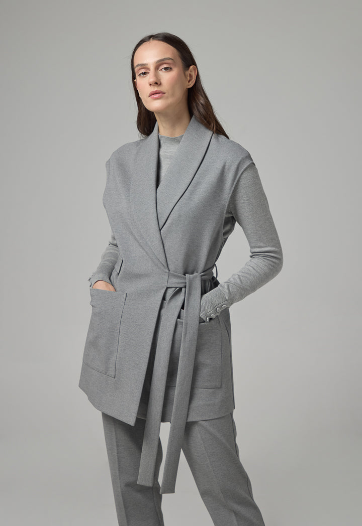 Choice Front Pockets Basic Belted Gilet Grey