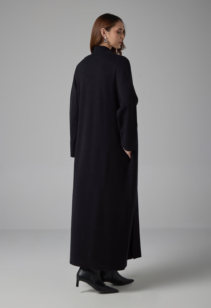 Choice Solid Drop Shoulder Knitted Winter Abaya Black