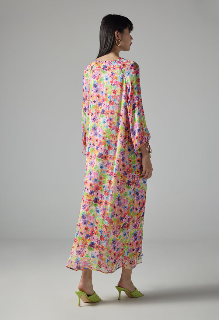 Choice Long Sleeve Floral Print Dress Multi Color