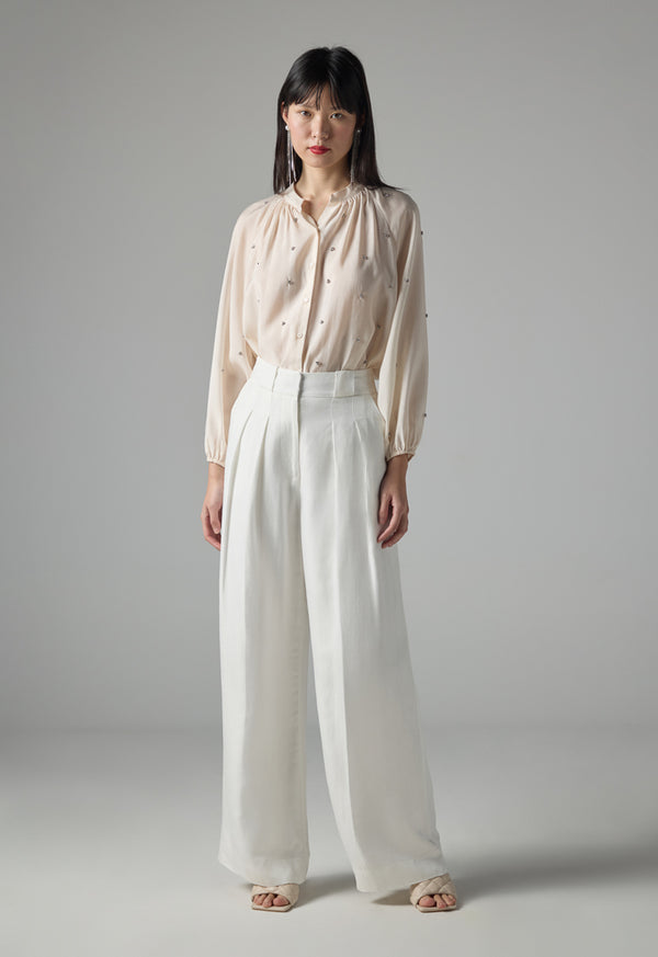 Choice Solid Wide Legs Trouser Off White