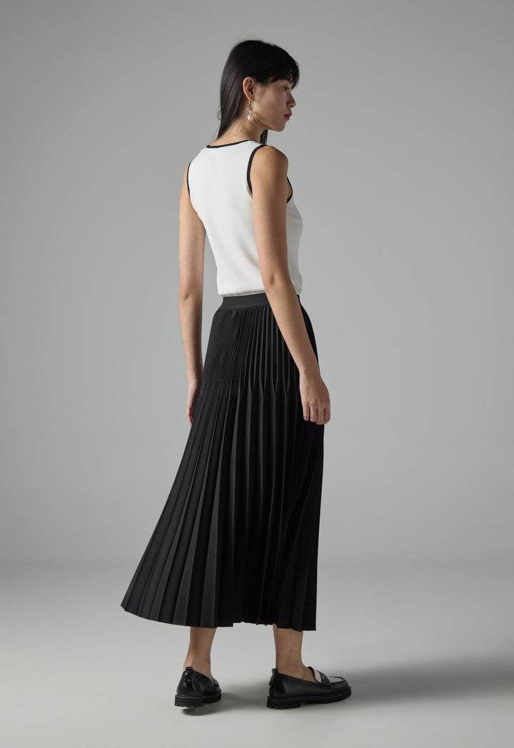 Choice Solid Pleated Maxi Skirt Black