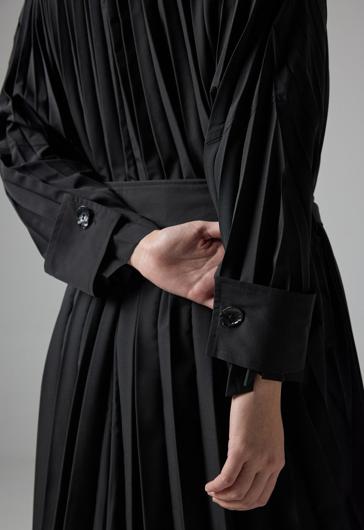 Choice Single Tone Belted Trench Coat Black