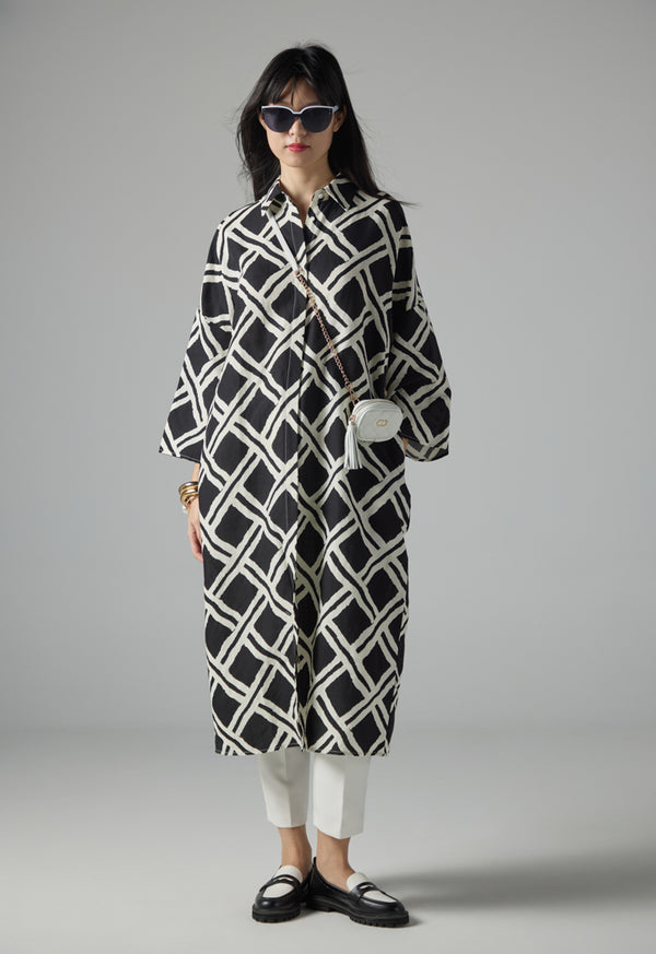Choice Drop Shoulder Contrast Abaya Black-White