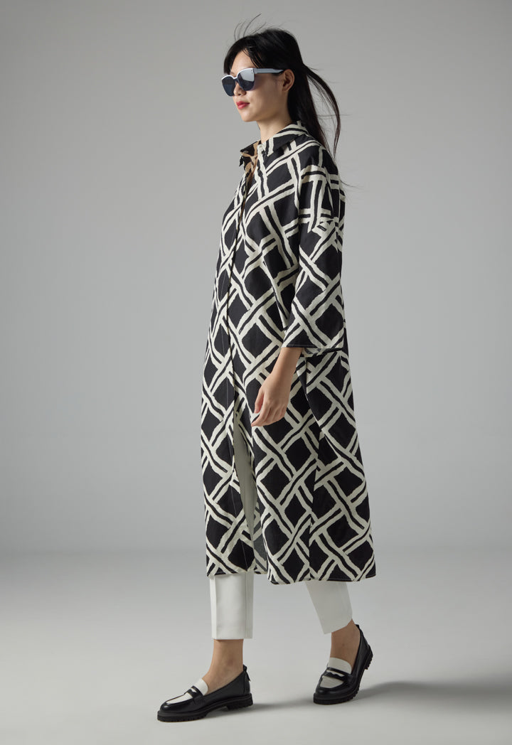 Choice Drop Shoulder Contrast Abaya Black-White