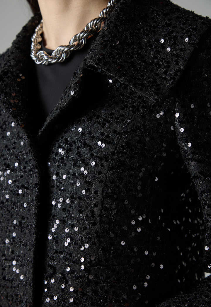 Choice Solid Long Sleeve Tweed Jacket Black