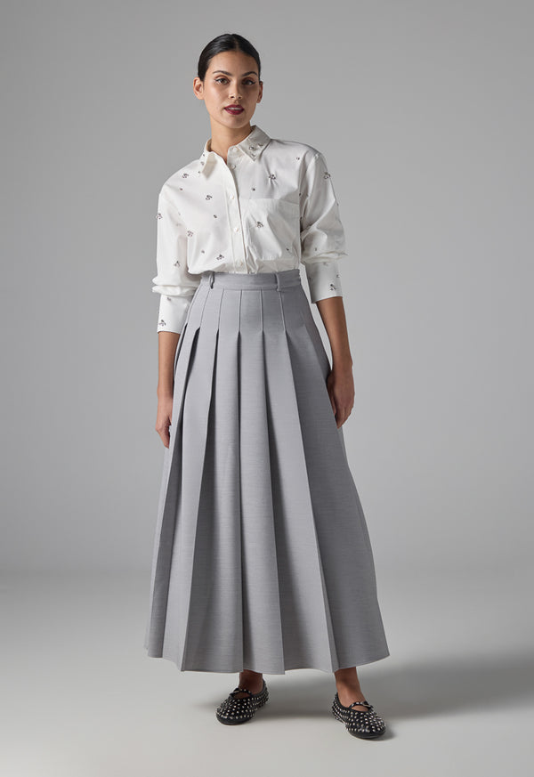 Choice Box Pleated Solid Skirt Grey