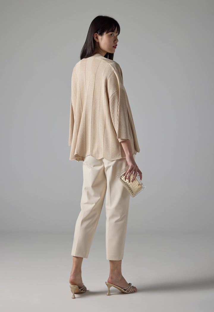 Choice Solid Lurex Knitted Cardigan Beige