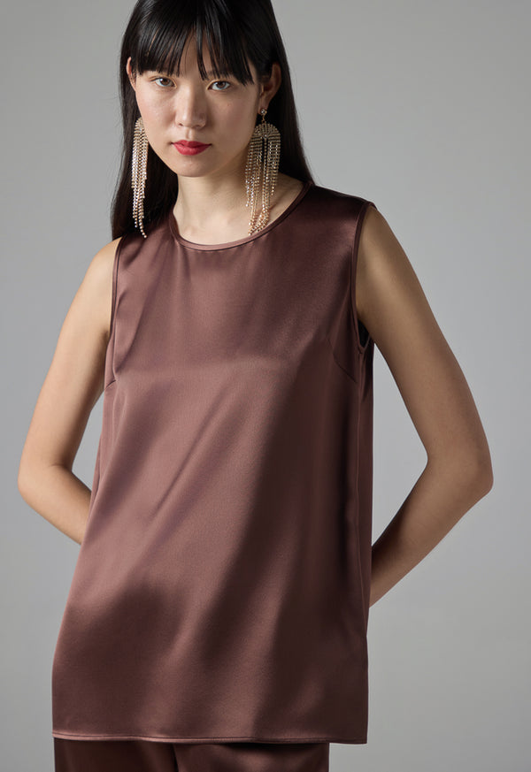 Choice Solid Sleeveless Top Brown