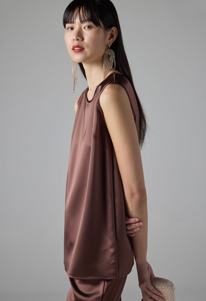 Choice Solid Sleeveless Top Brown