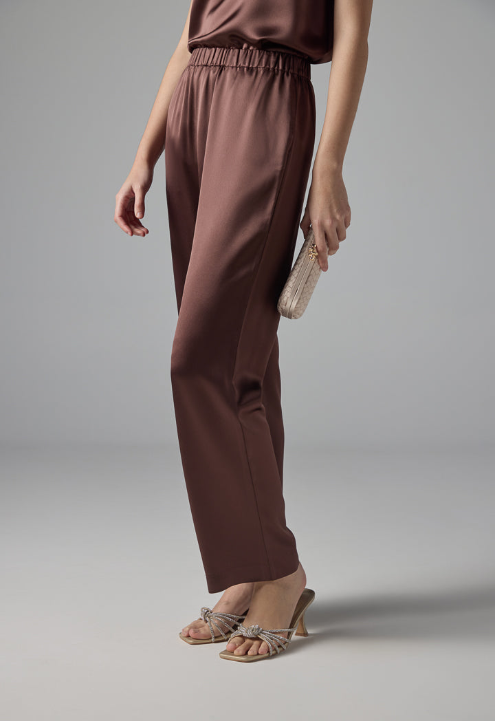 Choice Wide Legs Solid Trousers Brown