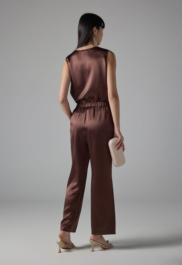 Choice Wide Legs Solid Trousers Brown