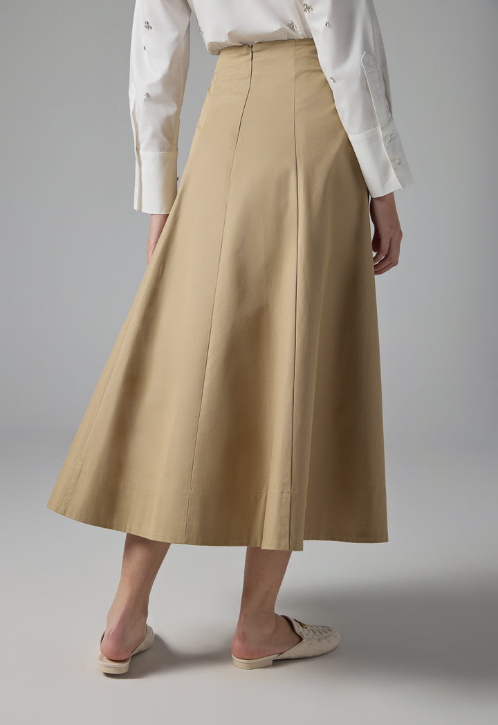 Choice Flared Maxi Solid Skirt Beige