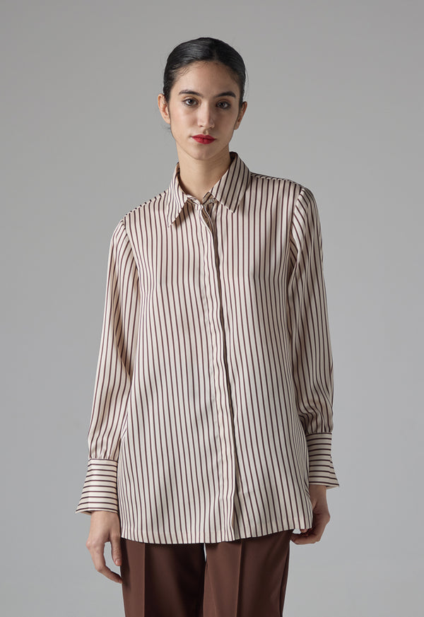 Choice Long Sleeve Striped Shirt Brown-Beige