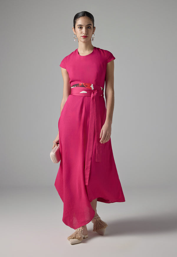 Choice Solid Continuous Short Sleeves Maxi Dress Fuchsia