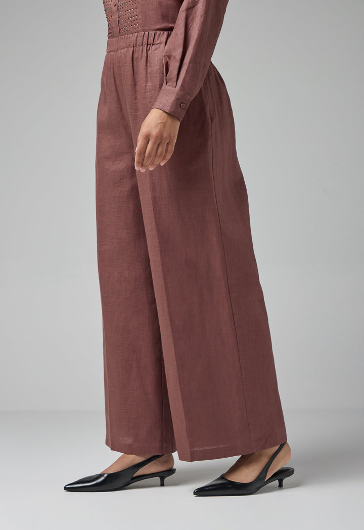 Choice Solid Wide Legs Trousers Brown