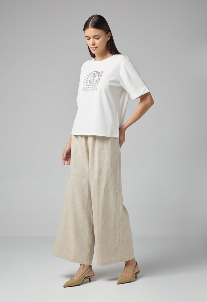 Choice Solid Crystal Embellished T-Shirt Off White