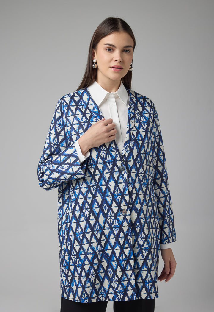 Choice Geometric Printed Midi Jacket Indigo