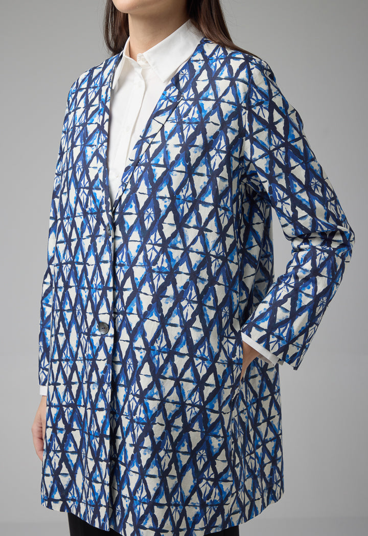 Choice Geometric Printed Midi Jacket Indigo