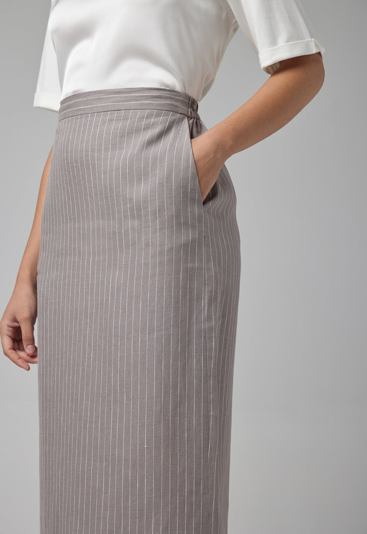 Choice Straight Cut Striped Skirt Grey