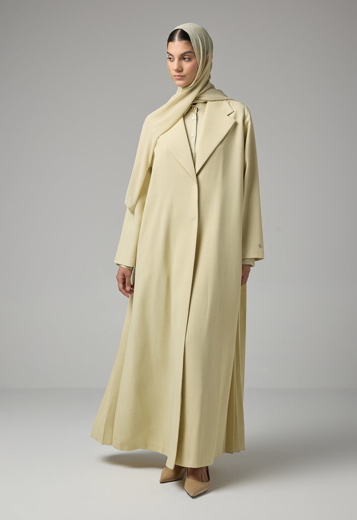 Choice Notched Collar Solid Abaya With Hijab Olive