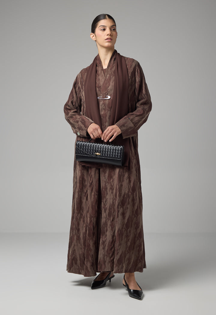 Choice Contrast Oversized Maxi Abaya With Hijab Brown