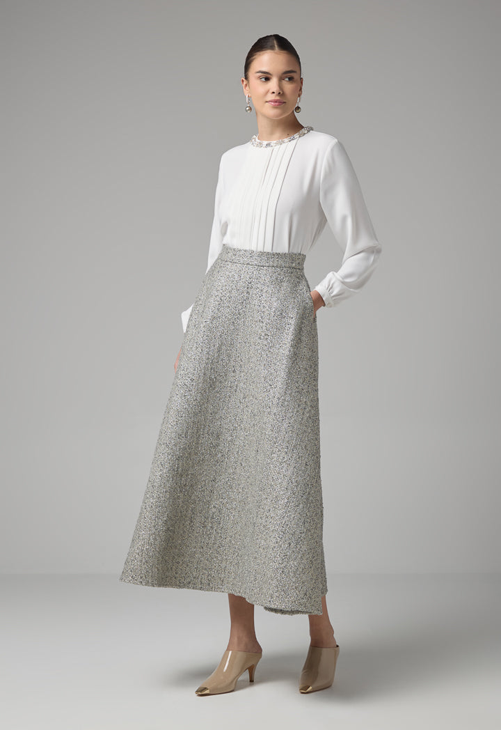 Choice Tweed Lurex Maxi Skirt Grey